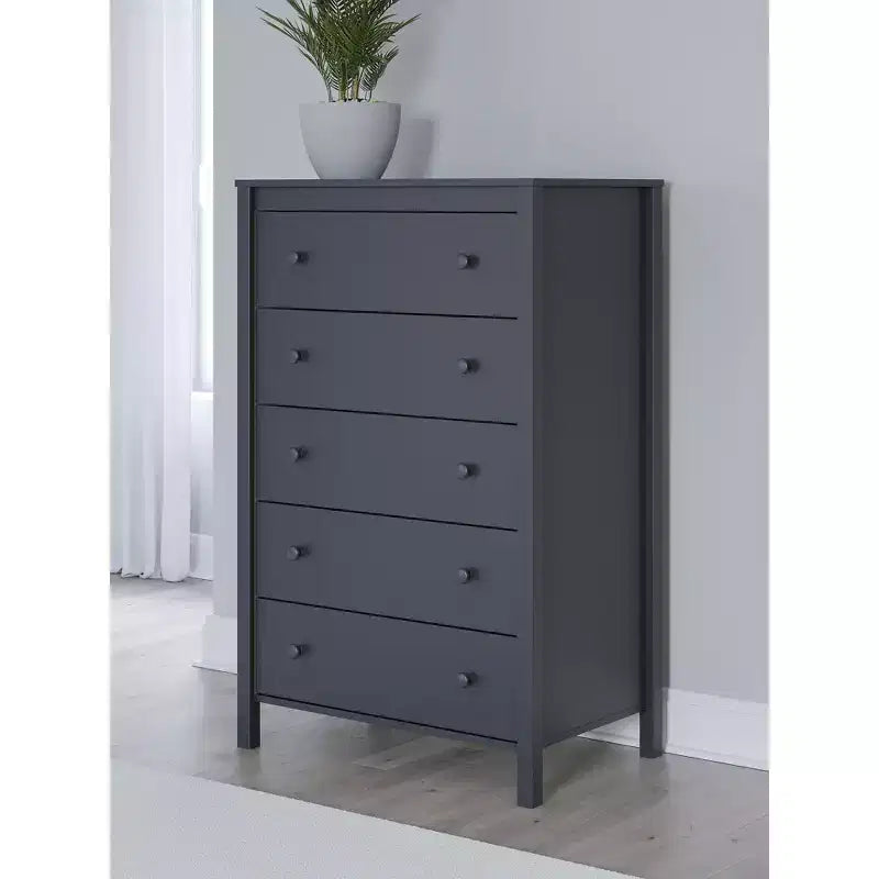 Commode haute à 5 tiroirs Simmenfort, bleu marine