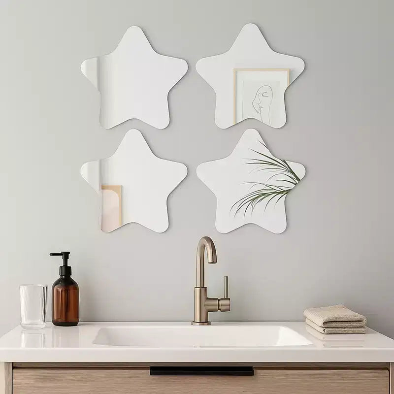 Miroirs Décoratifs Auto-Adhésifs Français pour la Maison (Lot de 4), Disponibles en 8 Formes Uniques