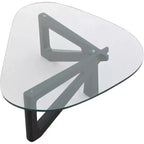 Table basse Imperial Collection en verre triangulaire avec piètement en bois de frêne lustré pour maison, salon, bureau