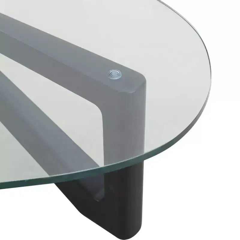 Table basse Imperial Collection en verre triangulaire avec piètement en bois de frêne lustré pour maison, salon, bureau