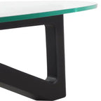 Table basse Imperial Collection en verre triangulaire avec piètement en bois de frêne lustré pour maison, salon, bureau