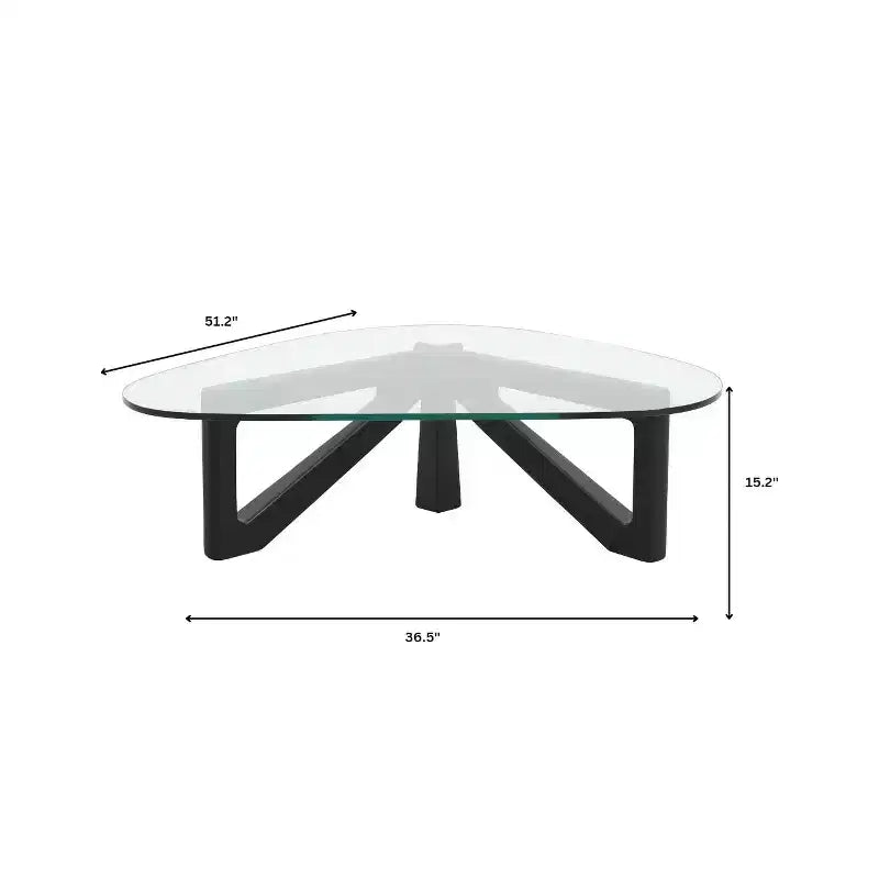 Table basse Imperial Collection en verre triangulaire avec piètement en bois de frêne lustré pour maison, salon, bureau