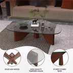 Table basse Imperial Collection en verre triangulaire avec piètement en bois de frêne lustré pour maison, salon, bureau