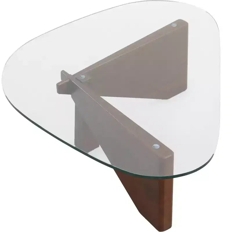 Table basse Imperial Collection en verre triangulaire avec piètement en bois de frêne lustré pour maison, salon, bureau