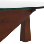 Table basse Imperial Collection en verre triangulaire avec piètement en bois de frêne lustré pour maison, salon, bureau