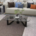 Table basse Imperial Collection en verre triangulaire avec piètement en bois de frêne lustré pour maison, salon, bureau