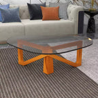 Table basse Imperial Collection en verre triangulaire avec piètement en bois de frêne lustré pour maison, salon, bureau