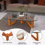 Table basse Imperial Collection en verre triangulaire avec piètement en bois de frêne lustré pour maison, salon, bureau