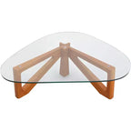Table basse Imperial Collection en verre triangulaire avec piètement en bois de frêne lustré pour maison, salon, bureau