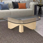 Table basse Imperial Collection en verre triangulaire avec piètement en bois de frêne lustré pour maison, salon, bureau