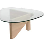 Table basse Imperial Collection en verre triangulaire avec piètement en bois de frêne lustré pour maison, salon, bureau