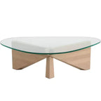 Table basse Imperial Collection en verre triangulaire avec piètement en bois de frêne lustré pour maison, salon, bureau