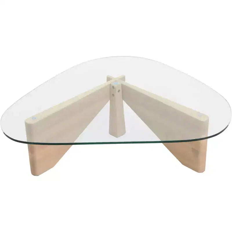 Table basse Imperial Collection en verre triangulaire avec piètement en bois de frêne lustré pour maison, salon, bureau