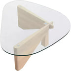 Table basse Imperial Collection en verre triangulaire avec piètement en bois de frêne lustré pour maison, salon, bureau