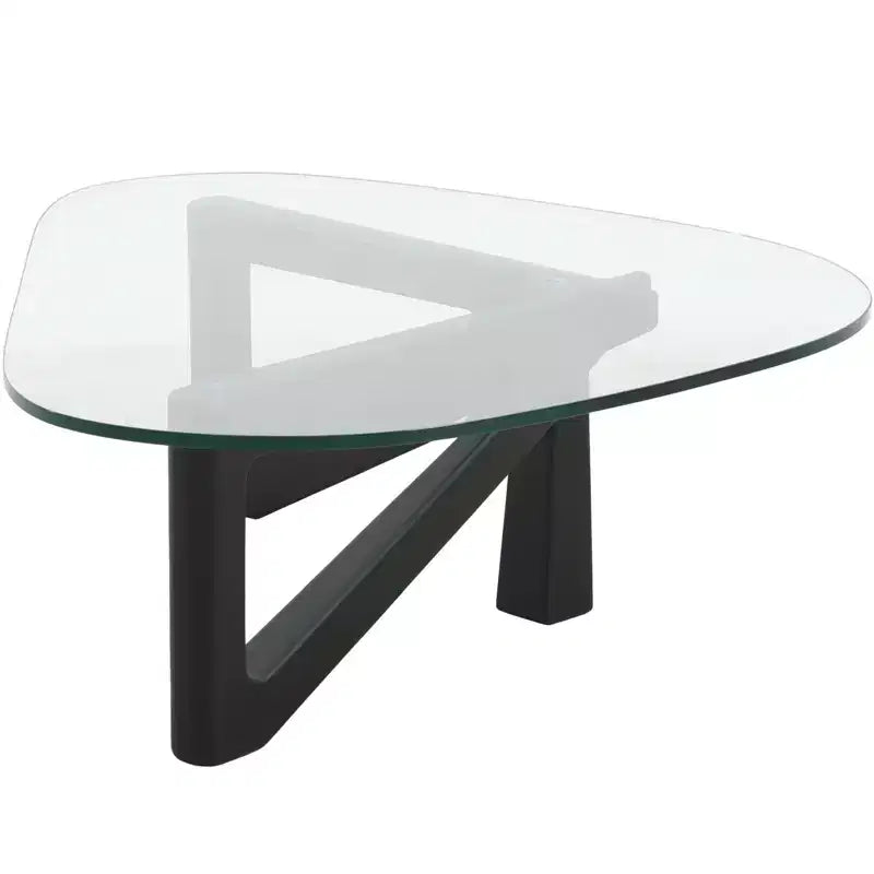 Table basse Imperial Collection en verre triangulaire avec piètement en bois de frêne lustré pour maison, salon, bureau