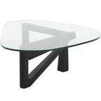 Table basse Imperial Collection en verre triangulaire avec piètement en bois de frêne lustré pour maison, salon, bureau