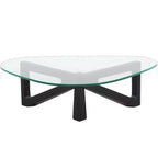 Table basse Imperial Collection en verre triangulaire avec piètement en bois de frêne lustré pour maison, salon, bureau
