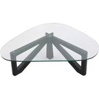Table basse Imperial Collection en verre triangulaire avec piètement en bois de frêne lustré pour maison, salon, bureau