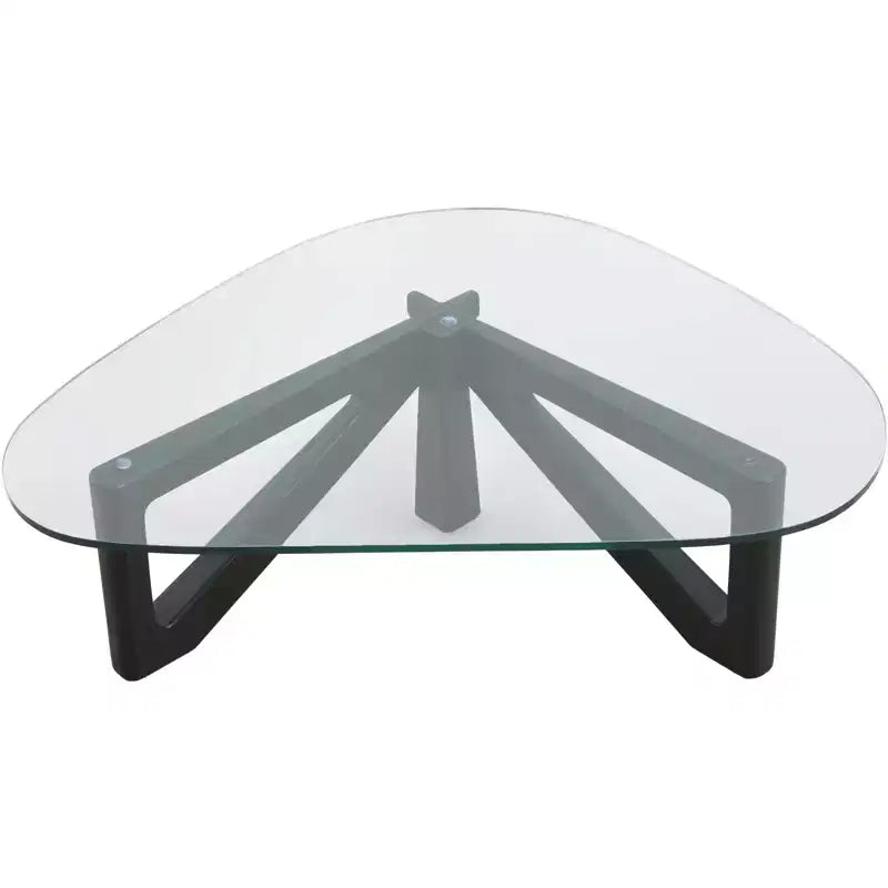 Table basse Imperial Collection en verre triangulaire avec piètement en bois de frêne lustré pour maison, salon, bureau